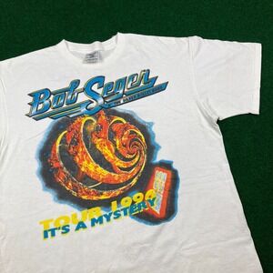 Vintage Bob Seger Shirt Mens L White 1996 Tour It's A Mystery Band Concert 90s